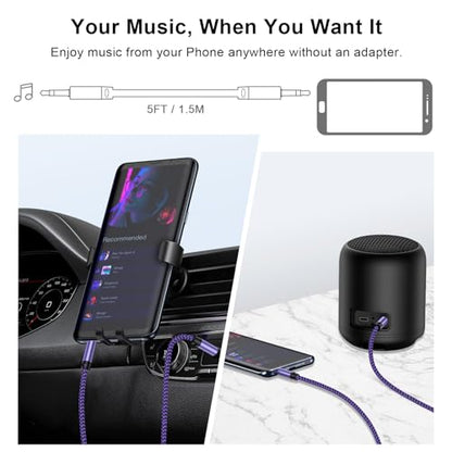 3.5mm Audio Cable,5FT 2Pack Aux Cord 3.5 mm Male to Male Car Stereo Jack Cord TRS Auxiliary Audio Cable Hi-Fi Sound Headphone Braided Cable for Samsung, iPhone,iPad,Home Stereos,Speakers,Tablets