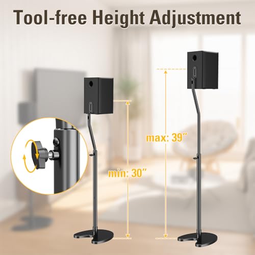 Mounting Dream Speaker Stands Pair, Max 39" Height Adjustable, Heavy Duty Base, 11 lbs Capacity Each, Set of 2 Universal Floor Stands - size: 4.7" W x 7.9" H Speaker
