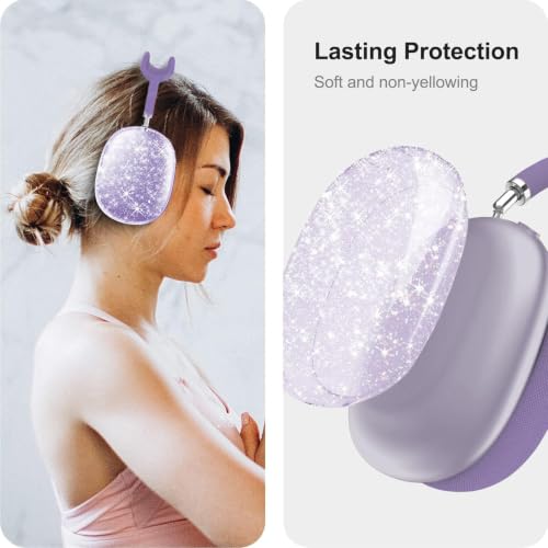 MOLOPPO 3 in 1 Case Cover Compatible with AirPods Max 2/1, Purple Glitter | Anti-scratch Clear Soft TPU Ear Cups /Silicone Ear Pad Case /Headband Cover for AirPods Max, Transparent Accessories for Max - color: B2-Purple Glitter