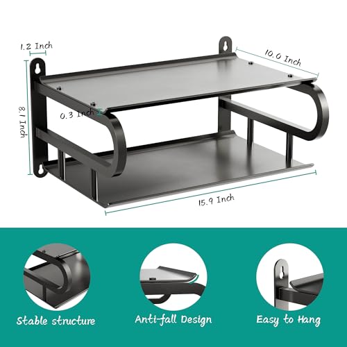 16" X 10" Floating Projector Shelf for Wall, WiFi Router Shelf with Cable Hole for TV Components|DVD Players|Games Consoles, Projector Wall Mount Shelf for Living Room,Bedroom,Office-Black