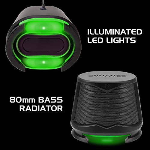 ENHANCE SB2 USB Computer Speakers, 2.0 Stereo with Green LED Lighting, 10W Peak High Excursion Drivers, 3.5 mm Aux, in Line Volume and Light Switch, PC Laptop Desktop - color: Green