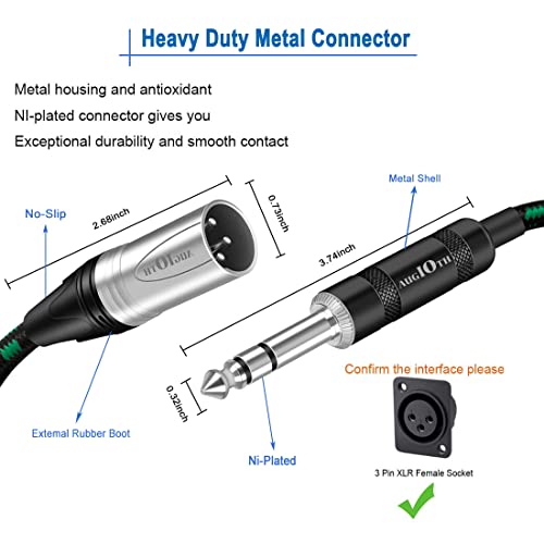 XLR Male to 1/4 Cable 15ft 4.5 Meter Green Braided | Balance 6.35mm TRS Plug to 3-pin XLR Male Cannon Mic Cable - color: Green TRS to XLR male, size: 15ft