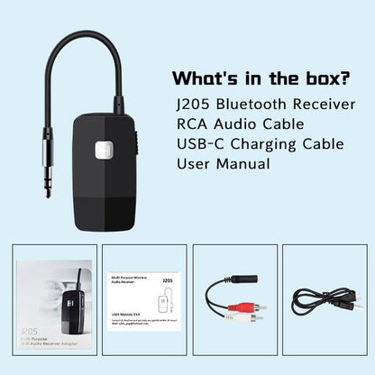 iDIGMALL Bluetooth 5.4 Receiver, HiFi Wireless Audio Adapter for Speakers | 3.5mm AUX RCA Jack for Old Receiver Home System Car Stereo Wired Headphones, 20H Playtime, Easy to Slide ON/Off, Multi-Point - color: J205