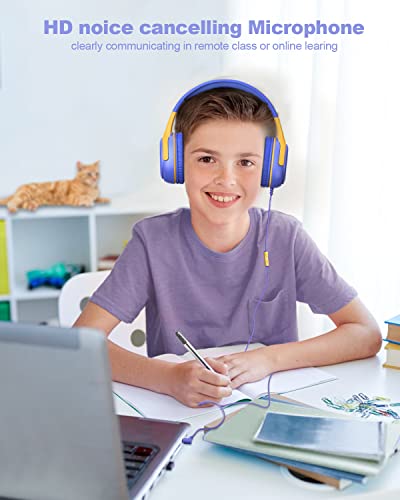 Kids Headphones Wired with Microphone for ipad Computer Laptop for Boys Girls Volume Limit Foldable Over Ear Headset for School 3.5mm Jack | 3.5mm Jack, HD Mic, Portable Wired Headphone with Shareport, Stereo Sound On-Ear Headphones for Toddler Girls Boys