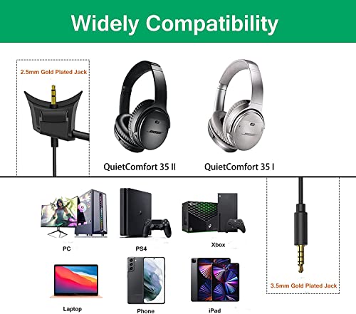 QC35 Boom Gaming Microphone Cable Compatible with Bose QC35 QC35 II Headphones, Noise Cancelling Boom Mic Cable Cord with Mute Switch for PS4/PS5, XBOX One, PC, Laptop, Mac, Smartphone, 3.9ft