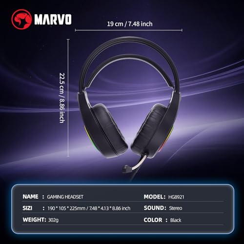 MARVO H8921 Gaming Headset with Mic, Wired Headphones Over Ear, USB Headset with Surround Sound, Noise Canceling Gaming Headphones for PC, PS4/PS5