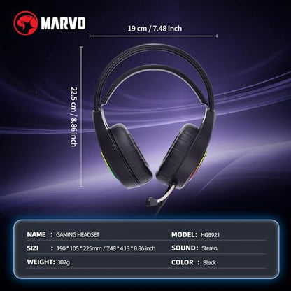 MARVO H8921 Gaming Headset with Mic, Wired Headphones Over Ear, USB Headset with Surround Sound, Noise Canceling Gaming Headphones for PC, PS4/PS5