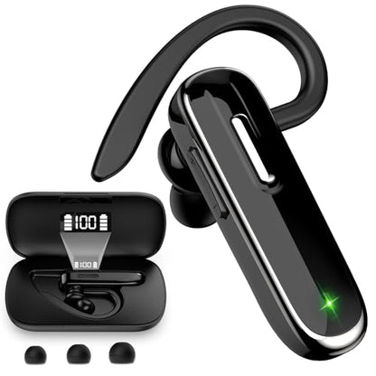 Bluetooth Earpiece V5.1, Wireless Hands-Free Headset with Charging Case, Built-in Microphone for iPhone Android Business Calls - color: Brown, style: Bluetooth headset with charging case