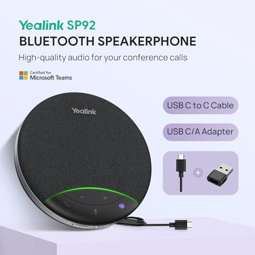 Yealink SP92 USB Speakerphone Bluetooth Conference Speakers and Microphone | Teams Certified,Full-Duplex,AI Noise Reduction,360° Audio Pickup,4-6 Person Small Meeting Room/Hundle Room/PC,Compact Design - size: SP92 without Dongle