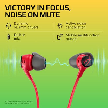 HyperX Cloud Earbuds II – 14mm Drivers, Four Eartips, Hard-Shell Carrying Case, Low-Profile 90° Plug, 3.5mm Plug, Built-in Microphone, Multi-Function Button, PC, Mobile, Nintendo Switch – Red - color: Red