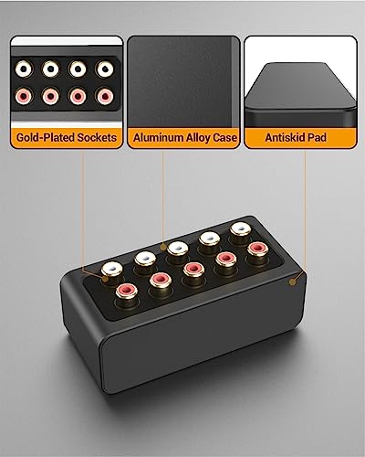 AS-R1 4 Way RCA Audio Splitter Box, 4-Channel Stereo RCA Splitter, Passive Audio Splitter-Made with Aluminum Alloy (1 in 4 Out)