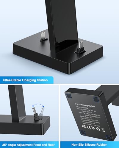 30W Fast 3 in 1 Charging Station for Apple Devices - ADADPU USB C Charger Stand for iPhone 17 16 15 Pro Max Plus & AirPods 4,Wireless Charger Dock Compatible with Apple Watch Ultra/10/9/8/7/6/5/4/3/SE - color: Classic Black