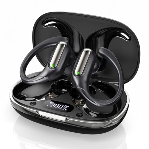 Wireless Sports Earhook Earbuds, Sweatproof Secure-Fit Bluetooth 6.0 Headphones with Hi-Fi Stereo Sound, 80H Playtime, Easy Button Control for Running Workout Gym