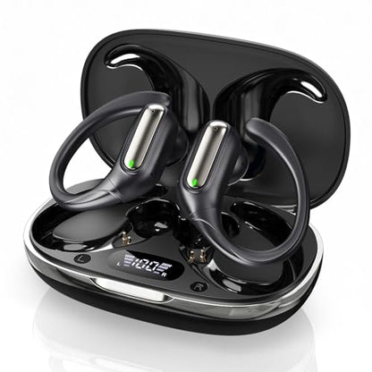 Wireless Sports Earhook Earbuds, Sweatproof Secure-Fit Bluetooth 6.0 Headphones with Hi-Fi Stereo Sound, 80H Playtime, Easy Button Control for Running Workout Gym