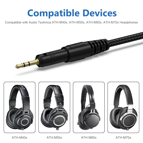 Replacement ATH-M50x Cable Aux Cord Compatible with Audio Technica ATH-M40x, ATH-M50x, ATH-M70x, ATH-M60x, 2.5mm to 3.5mm Headphones Audio Cord with 6.35mm Adapter, 6.6FT