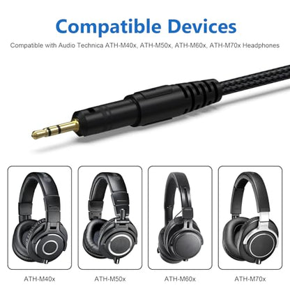 Replacement ATH-M50x Cable Aux Cord Compatible with Audio Technica ATH-M40x, ATH-M50x, ATH-M70x, ATH-M60x, 2.5mm to 3.5mm Headphones Audio Cord with 6.35mm Adapter, 6.6FT