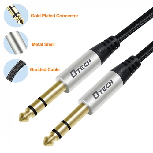 DTECH 3ft Electric Guitar Cable TRS 1/4 Instrument Cord Aux Balanced Stereo Jack Quarter Inch 6.35mm for DJ Speakers Amplifier Bass Studio Audio Monitor Mixer - size: 3ft