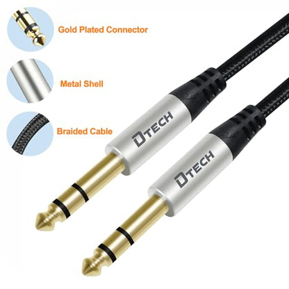 DTECH 3ft Electric Guitar Cable TRS 1/4 Instrument Cord Aux Balanced Stereo Jack Quarter Inch 6.35mm for DJ Speakers Amplifier Bass Studio Audio Monitor Mixer - size: 3ft