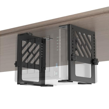 Metal Under Desk Mount for NAS Adjustable Mounting Bracket for Desktop NAS 1/2/4 Bay Network Attached Storage Under Desk Holder for NAS/Small PC/SFF Desktop Tower/CPU/UPS and More with Cable Ties