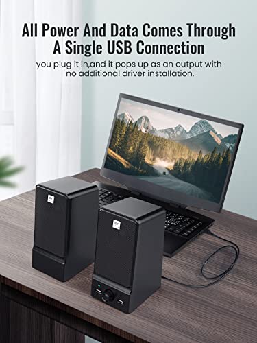 OROW USB Computer Speakers,Hi-Fi Stereo PC Speakers,16W Desktop Speaker,Built-in DSP Sound Chip, Deep Bass&Pure Vocal,Laptop Speakers with Headphone Jack(S203)