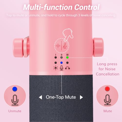 TONOR Dynamic Gaming Microphone XLR/USB Mic with AI Noise Cancellation - color: Pink