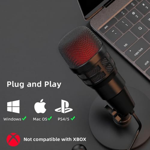 USB Condenser Microphone with Noise Reduction,USB Microphone for Pc,Mount Desk Podcast Mic for Streaming, Podcasting, Vocal Recording,Compatible with Laptop, Desktop, Gaming