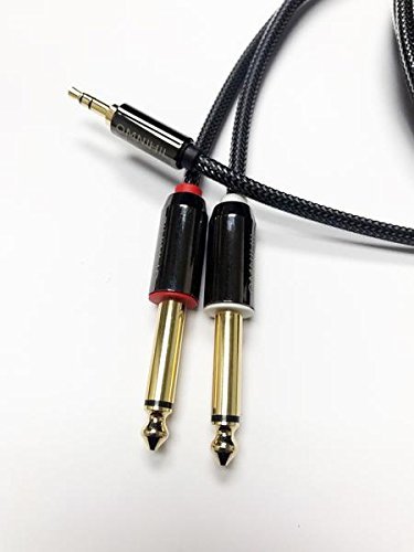3.5 mm TRS to Dual 1/4 inch TS Premium Stereo Breakout Cable 15 feet Long Compatible with Fender Rumble 15 v3 Bass Combo Amplifier