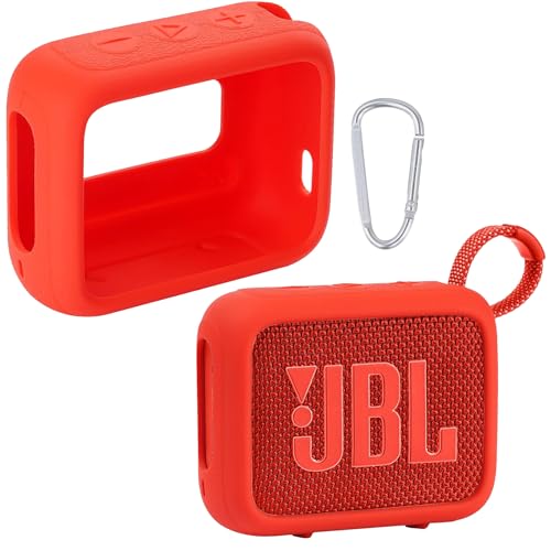 for JBL Go 4 Waterproof Bluetooth Speaker Silicone Cover, Red | Snug Fit, Portable Carabiner Clip, Shock Absorption, Drop Protection, Travel Lightweight Design, Protective Skin Case - color: Red Case