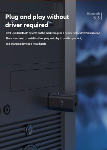 Bluetooth 5.3 Transmitter/Receiver, 3.5 mm Auxiliary Wireless USB Adapter | Low latency, built-in microphone, hands-free calling, no drivers required—suitable for TVs, computers and speakers