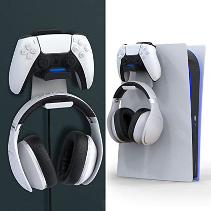 PS5 Controller Charger Console and Wall Mount (White+Black) | Fast Charging Station Hanging Dock, Headphone Hook, LED Indicator, Overcharge Protection for Playstation 5 DualSense - color: PS5 White+Black