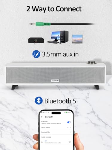 Computer Speakers, 10W Computer Sound Bar, USB Powered PC Speakers, Bluetooth 5.0 and RCA Input pc Speakers for Desktop, Laptops, Phonograph, Phones, Tablets(K01)