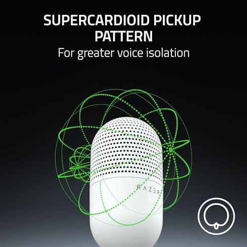 Razer Seiren V3 Mini USB Microphone: Condenser Mic-Supercardioid Pickup Pattern-Tap-to-Mute Sensor with LED Indicator-Shock Absorber-Ultra Compact-PC,Discord, OBS Studio, XSplit-White (Pack of 10) - size: Mini (Pack of 10)