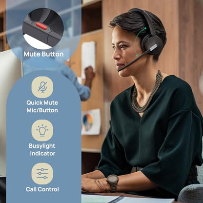 Yealink WH64 Hybrid Mono DECT Bluetooth Wireless Headset with Mic for Work | Teams Zoom Certified, Single Headphones with USB DECT Dongle for PC Mobile, 492ft Long Range, 3X Mic Noise Canceling, 26H - style: WH64 Hybrid Mono
