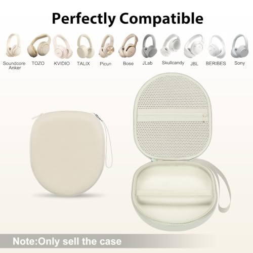 Headphone Headset Case Compatible with Soundcore by Anker Q20i/JLab/TALIX H30/JBL Tune 510BT 720BT 520BT 770NC/Sony WH-CH520 WH-CH720N/BERIBES/KVIDIO Wireless On-Ear Headphones,Cream - color: Light Khaki