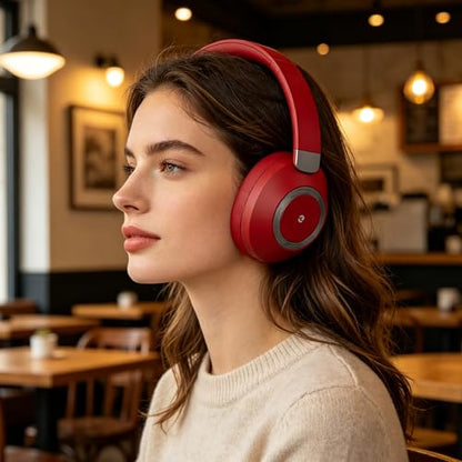 Headphones Wireless Bluetooth, 100H Playtime Active Noise Cancelling Headphones, Bluetooth Headphone with Mic, Over Ear Wireless Headphone with Deep Bass - color: Wine red