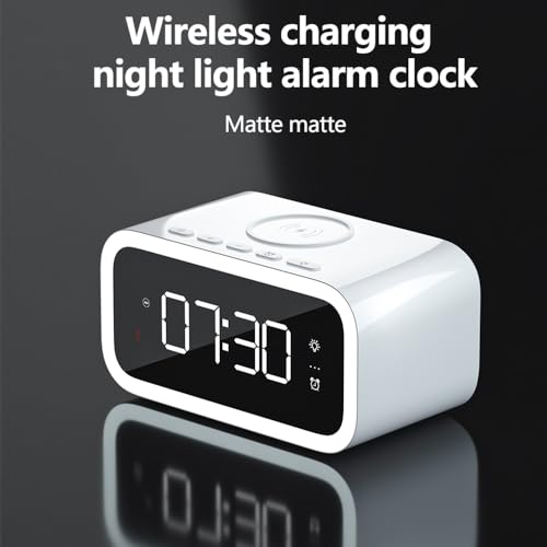 IHAO 5in1 Multi-Functional Alarm Clock with Wireless Charging 15W Fast Charger for Phone & Earbuds 3 Group Alarms, Dimmable Night Light, USB Port, Digital Clock Adjustable Light Mini Mirror QXF-805 - color: Wireless Charger Alarm Clock Qxf-805 White