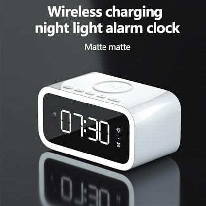 IHAO 5in1 Multi-Functional Alarm Clock with Wireless Charging 15W Fast Charger for Phone & Earbuds 3 Group Alarms, Dimmable Night Light, USB Port, Digital Clock Adjustable Light Mini Mirror QXF-805 - color: Wireless Charger Alarm Clock Qxf-805 White