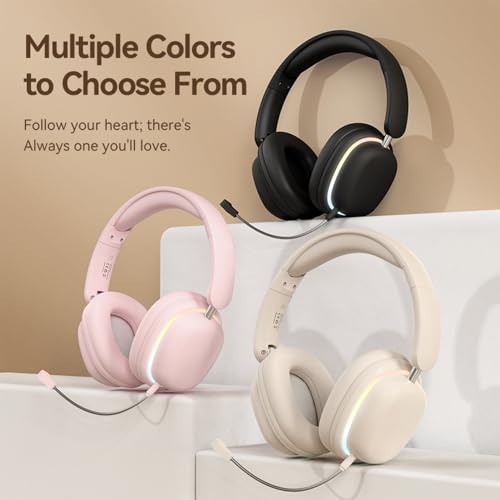 IHAO Luxury Wireless Over-Ear Bluetooth Headset with Active Noise Cancellation Detachable Extent Gaming Mic Foldable Rotatable Design Lightweight-SY-T3 Headset Pink - color: SY-T3 Headset Pink