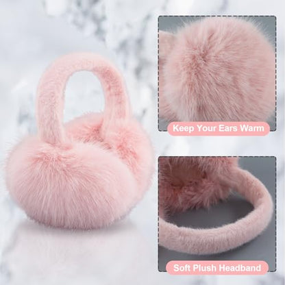 Earmuffs for Women Girls Faux Fur Fuzzy Headband Foldable Ear Covers Cold Weather Accessory - color: Light Pink