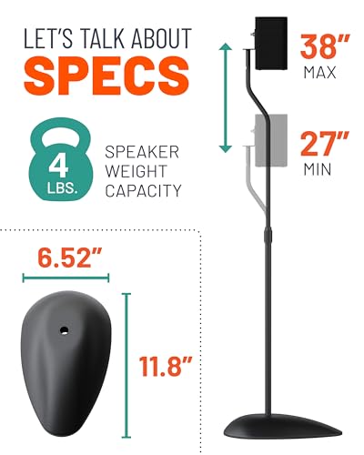 ECHOGEAR Universal Speaker Stands - Height Adjustable with Universal Compatibility - Works with Vizio, Klipsch, Bose & More - Includes Built-in Cable Management - Great for Rear Surround Sound - Pair