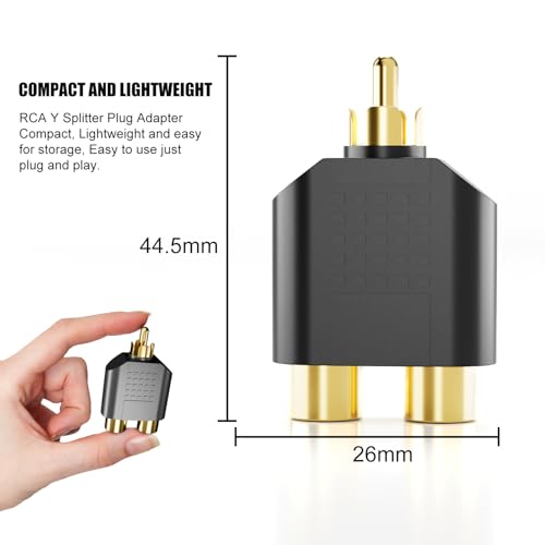 BERLAT RCA Splitter 6-Pack Gold Plated 1 Male 2 Female for TV DVD | RCA Y splitter 1 male to 2 female, Gold plated, Plug and play, For TV/amplifier/DVD/player, Extends or splits RCA signal