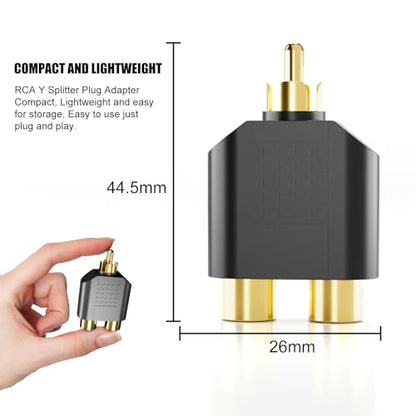 BERLAT RCA Splitter 6-Pack Gold Plated 1 Male 2 Female for TV DVD | RCA Y splitter 1 male to 2 female, Gold plated, Plug and play, For TV/amplifier/DVD/player, Extends or splits RCA signal