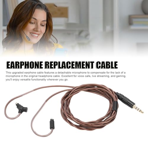Zopsc Replacement Earphone Cable, 2 Pin 0.78mm Plug Gold Plated Earbuds Wire for IEM Earphones with Detachable Microphone for Music, Gaming
