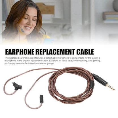 Zopsc Replacement Earphone Cable, 2 Pin 0.78mm Plug Gold Plated Earbuds Wire for IEM Earphones with Detachable Microphone for Music, Gaming