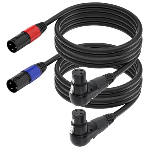 Right Angle XLR Cable 6FT, 2Pack, Black, Straight Male to 90 Degree Female Microphone Cable Cord, 3Pin XLR Adapter for Sound Devices Mixer Recorder - size: 6FT, style: R/A FM to ST Male