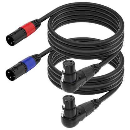 Right Angle XLR Cable 6FT, 2Pack, Black, Straight Male to 90 Degree Female Microphone Cable Cord, 3Pin XLR Adapter for Sound Devices Mixer Recorder - size: 6FT, style: R/A FM to ST Male