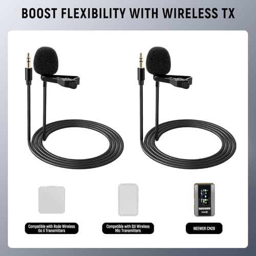 Neewer Lavalier Lapel Microphone (2 Pack), Omnidirectional Condenser Wired Clip On Lav Mic for Stage YouTube Live Streaming Compatible with Rode Wireless GO II 2 DJI Wireless Mic Transmitter, CM5 - style: 2 Pack