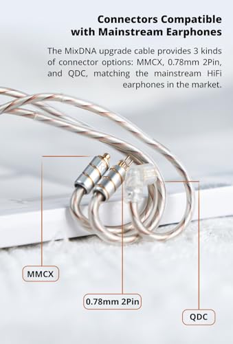 NICEHCK MixDNA IEM Cable, 6N Silver-Plated Copper IEM Upgrade Cable, OFC Mixed in-Ear Monitors Cords, Earphone Balanced Cables with 3.5mm/4.4mm Plugs for Audiophile Singers (4.4mm with QDC) - size: 4.4mm With QDC