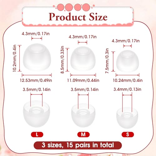 15 Pairs Silicone Ear Bud Replacement Pieces Earbuds Ear Tips Replacement Ear Bud Covers S/M/L Sizes Ear Gels Soft Earphones Earbuds Clear Ear Cushion Ear Bud Tips Replacement Kit