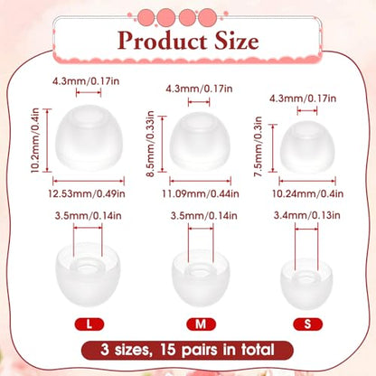 15 Pairs Silicone Ear Bud Replacement Pieces Earbuds Ear Tips Replacement Ear Bud Covers S/M/L Sizes Ear Gels Soft Earphones Earbuds Clear Ear Cushion Ear Bud Tips Replacement Kit